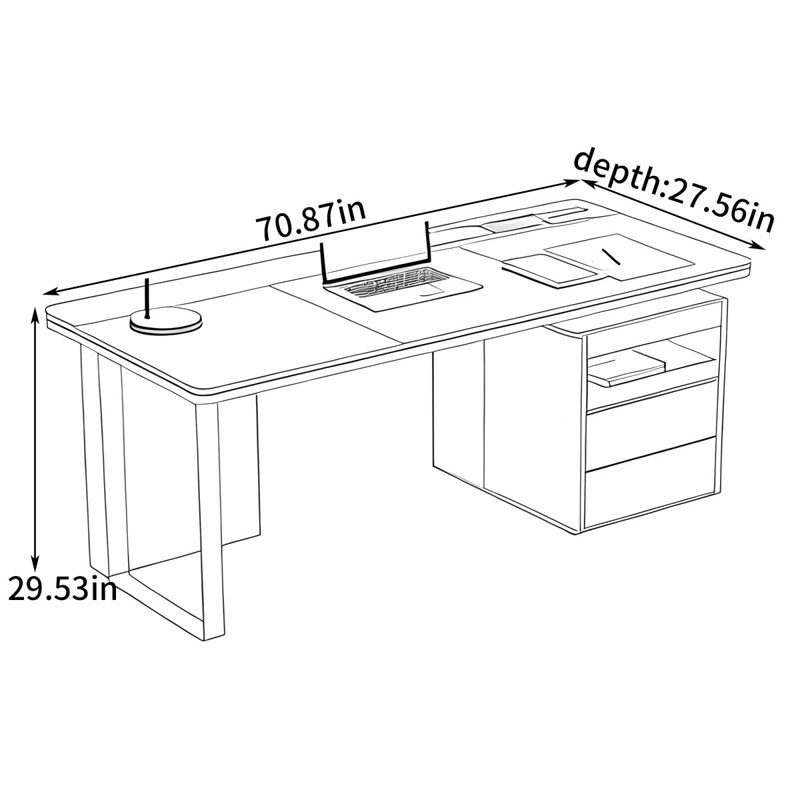Bureau de luxe moderne et minimaliste, H 29,53 po x l 70,87 po x P 27,56 po