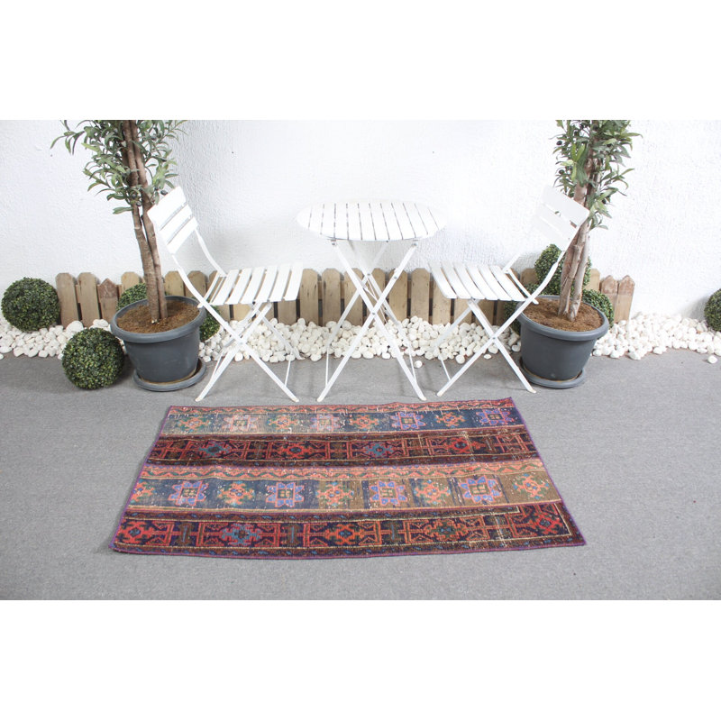 Vintage Turkish Antique Small Patchwork Rug Ideal for Kitchen and Entryway in Blue