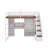 Full Size Loft Bed With Storage Staircase,Built-In Dressing Table With Mirror And Drawer, Wardrobe & Cabinets, USB Charging Ports And Lights-2085528638
