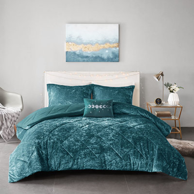 Parure de lit élégante en velours bleu sarcelle pour lit double/queen - Motif diamant, 2 taies d'oreiller, couette élégante lavable à la machine, avec taies d'oreiller