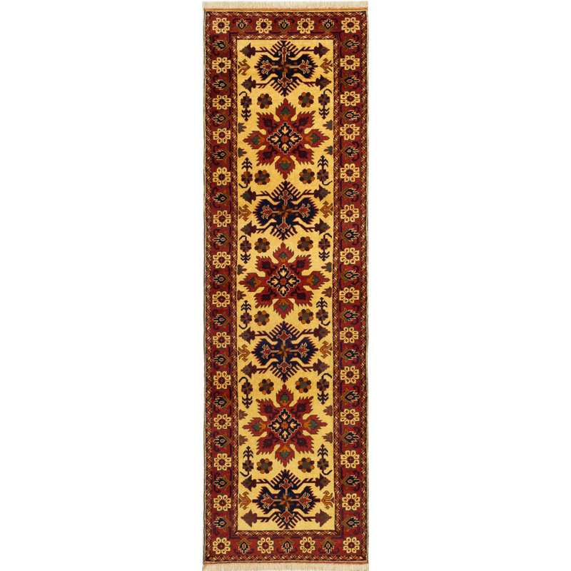 Tapis de couloir unique en laine noué à la main Kargahi des années 2010 de 2 pi 10 po x 9 pi 8 po rouge / crème Prodromos