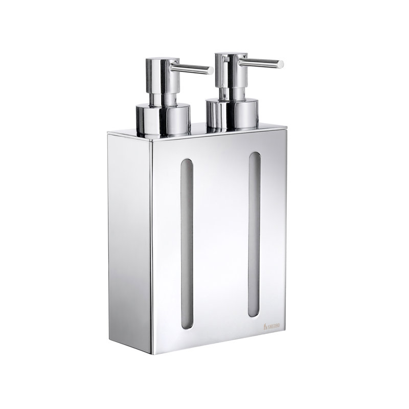 Wall-mounted double shower dispenser for soap, shampoo or conditioner