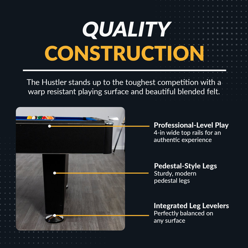 Hathaway Hustler 7ft Pool Table for Game Room – Billiard Table with Poly-Coated Playfield, Ball Return System, Leg Levelers – Includes Cues, Pool Balls, Chalk, Triangle, Brush – Black & Blue