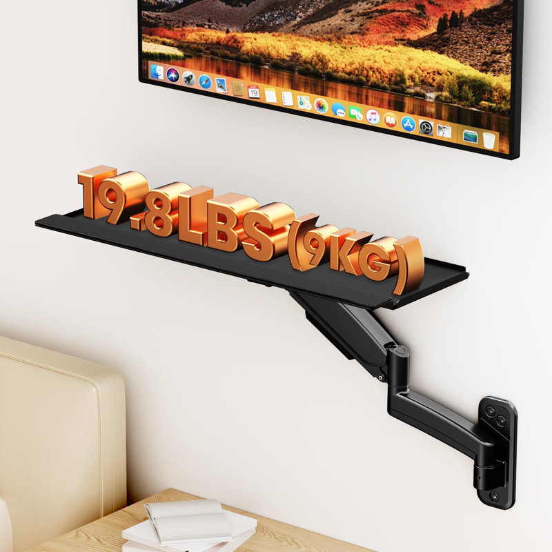 Support mural pour clavier et souris de 66 cm (26 pouces), pour une utilisation assis-debout, noir.
