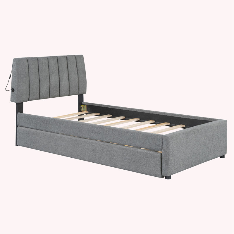 Alphea Upholstered Platform Bed, Gray, Twin