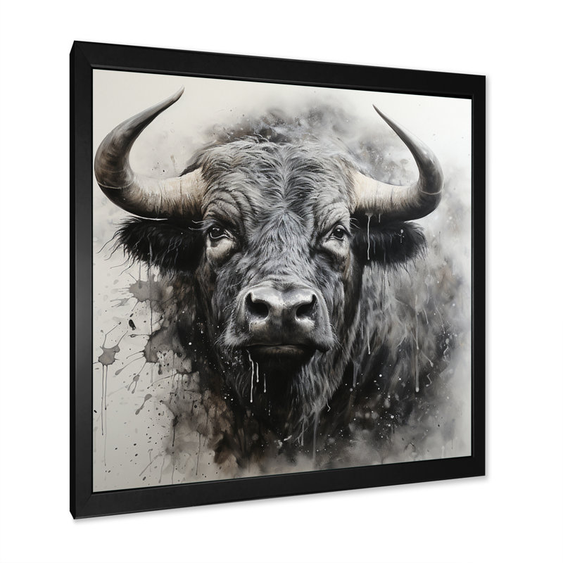 Buffalo gris murmure de la sagesse, H 16 po x l 16 po x P 1 po, Cadre simple noir