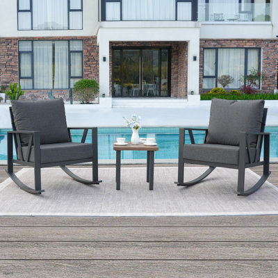 Outdoor Patio Rocking Chair Set With Side Table (2 Chairs And 1 Side Table)