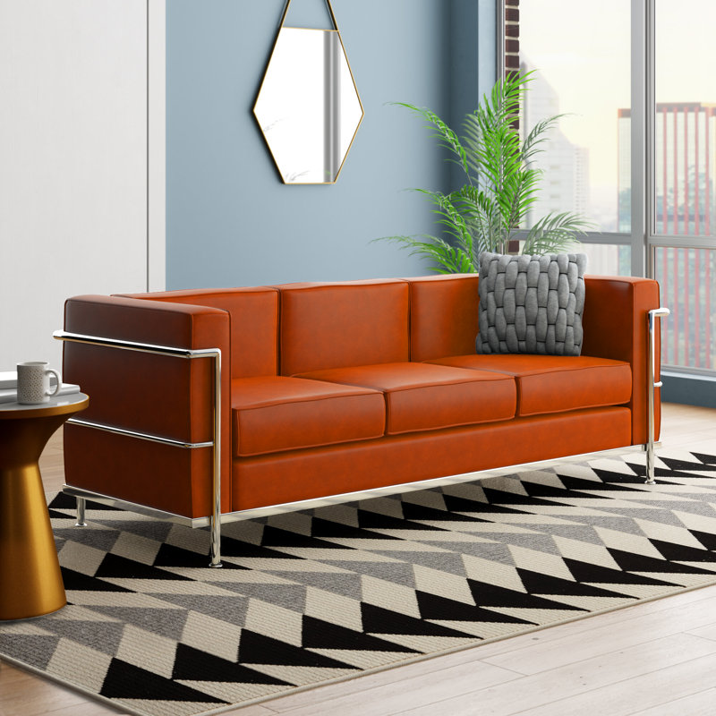 Igballe Contemporary LeatherSoft Sofa with Double Bar Encasing Frame, Cognoc