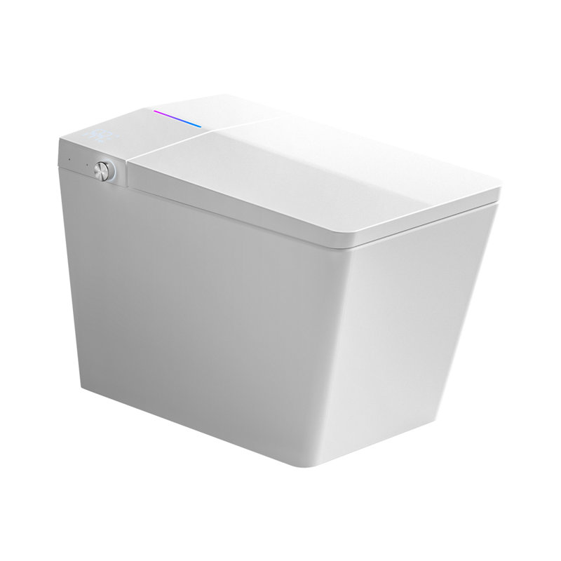 Square Smart Toilet With Builtin Tank For Modern Bathroom, Remote Control, Tankless Bidet Toilet With Foot Touching Lid Opening, Auto Flush, Heated Seat, LED Digital Display, User Memory, White