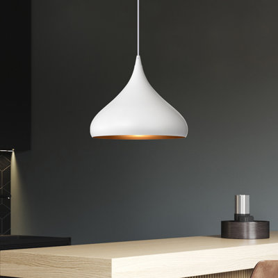 1 lumière 12 po Luminaire suspendu simple avec abat-jour en métal en forme de goutte