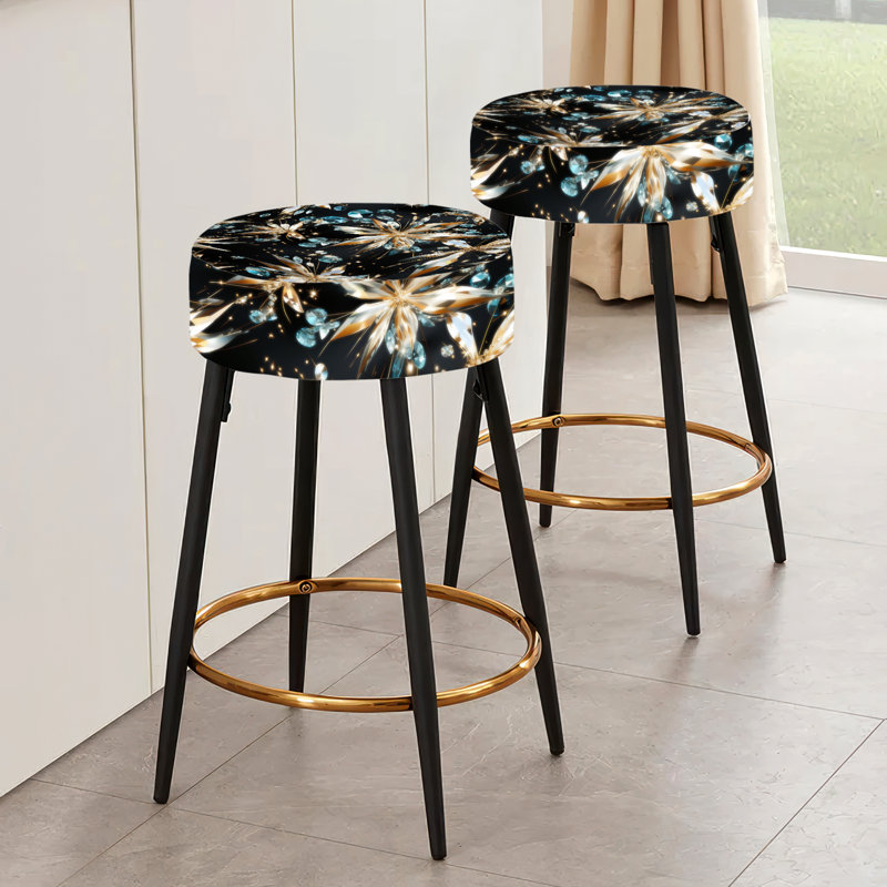 Ensemble de 2 tabourets de bar en verre noir et doré Glamour Opulence