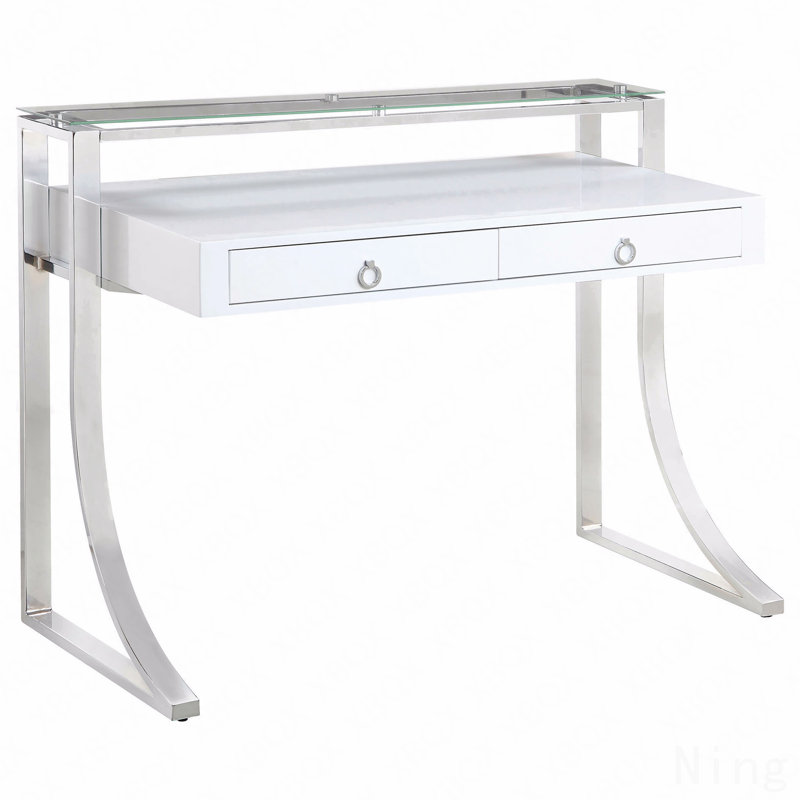 Bureau d'écriture blanc brillant, 2 tiroirs