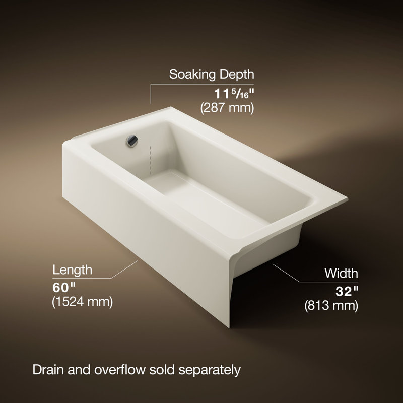 Bellwether® 60" x 32" Soaking Bathtub, Biscuit, Left