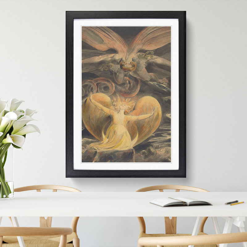 The Great Red Dragon by William Blake - Picture Frame Painting on MDF, 36cm H x 27cm W x 2cm D, Black