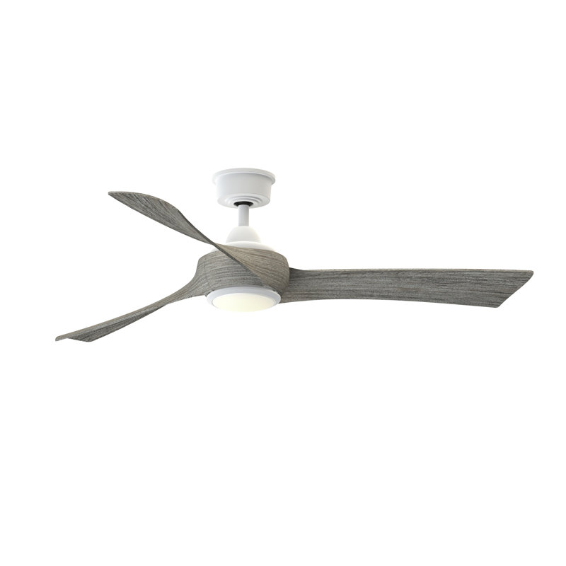 Wrap Custom 56 inch Indoor/Outdoor Ceiling Fan with LED CCT Select Light Kit - Matte White with Weathered Wood blades