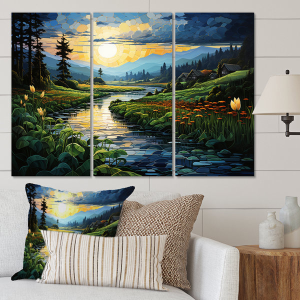 DesignArt Countryside Emerald Lake Patchwork - Landscapes Metal Wall ...
