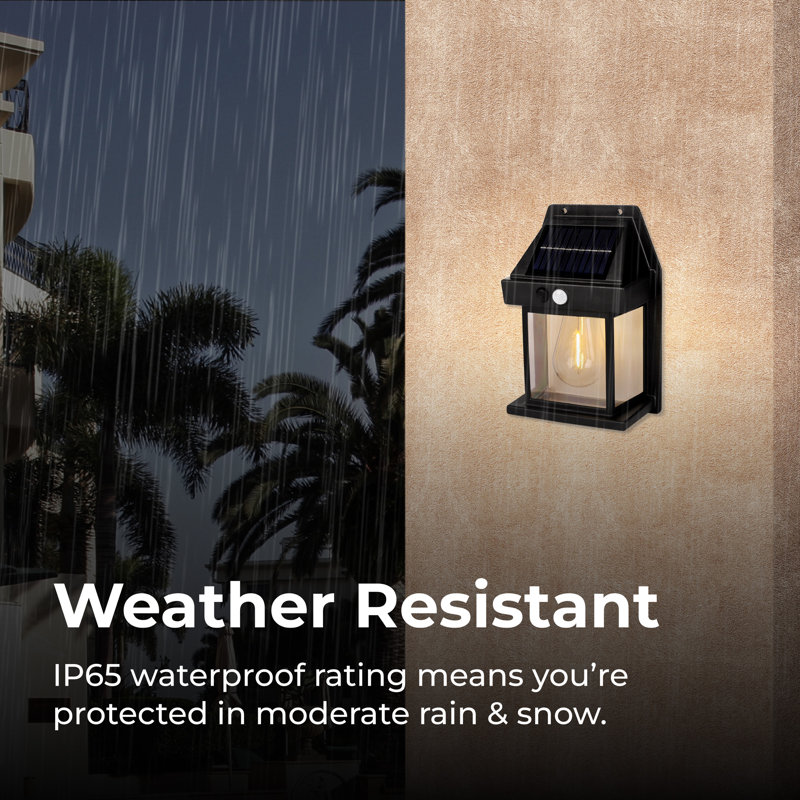 Matte Black Solar LED Outdoor Wall Lantern with Motion Sensor, 4-Pack