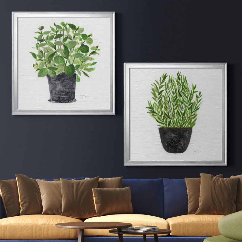 «Herb Garden I», ensemble de 2 reproductions d'art, H 22,5 po x l 45 po x P 1,5 po, Toile avec cadre argenté, Pas de tapis