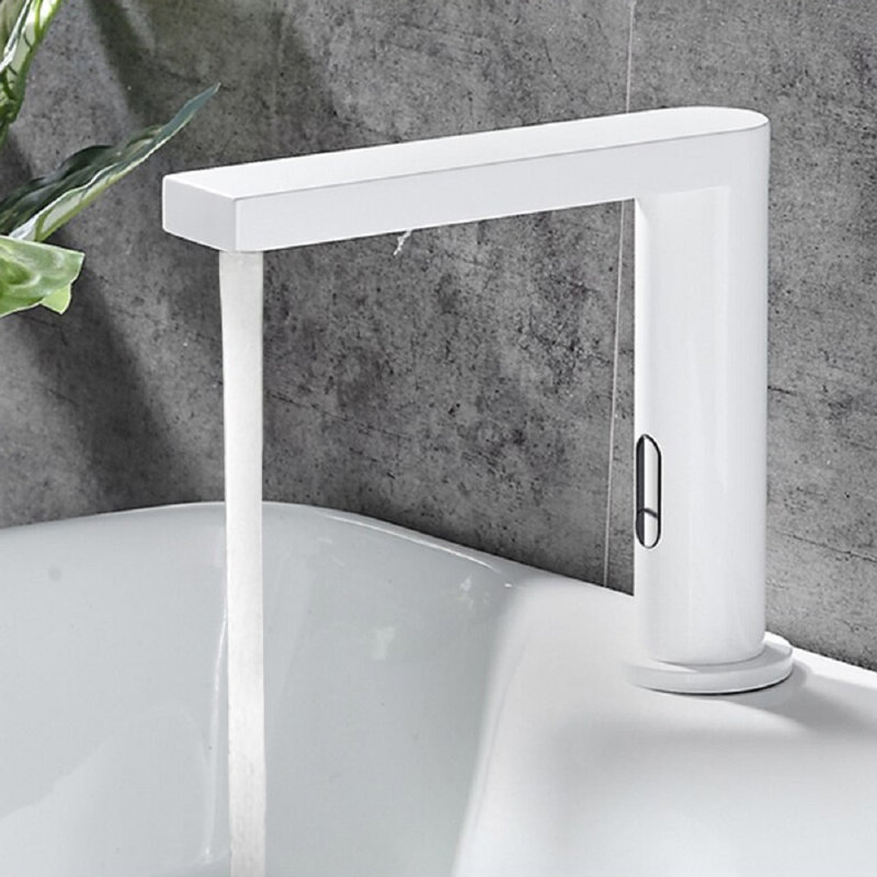 Munich Touchless Deck-Mounted Faucet – White Automatic Infrared Sensor Tap for Commercial Restrooms