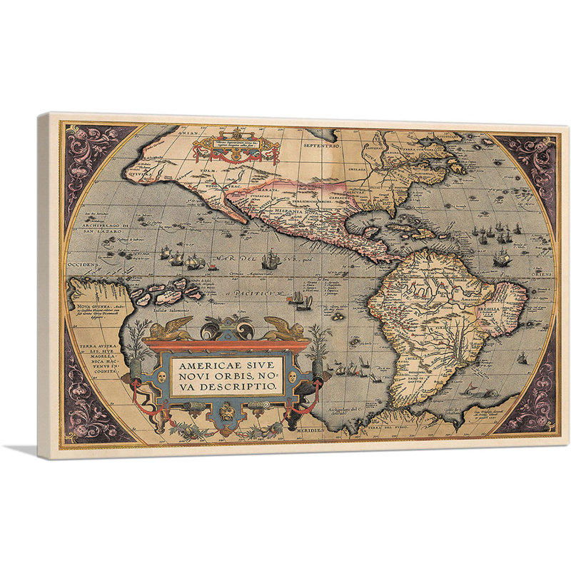 Carte des Amériques 1587 par Abraham Ortelius, impression sur toile tendue, H 26 po x l 40 po x 1,5 po