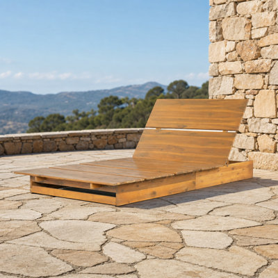 Chaise longue d'extérieur à dossier réglable avec fabrication en bois massif durable, grande chaise longue spacieuse