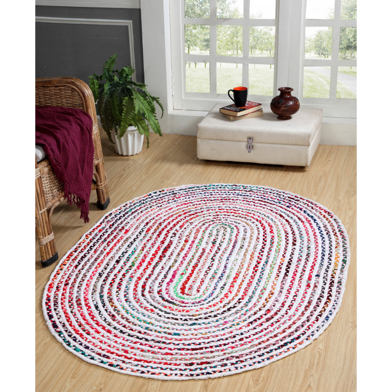 Miguel Striped Cotton Hand Woven Area Rug, Oval 120 x 180cm