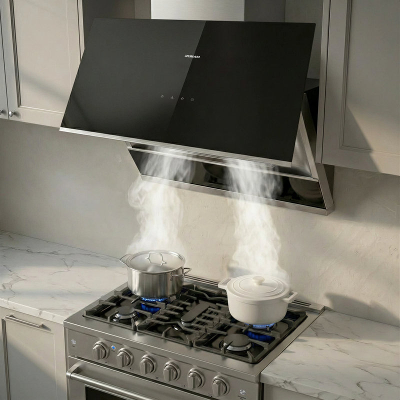 ROBAM R-Max Series 30" Under Cabinet/Wall Mount Range Hood - 850 CFM，Touch Control, LED Light，Black Tempered Glass