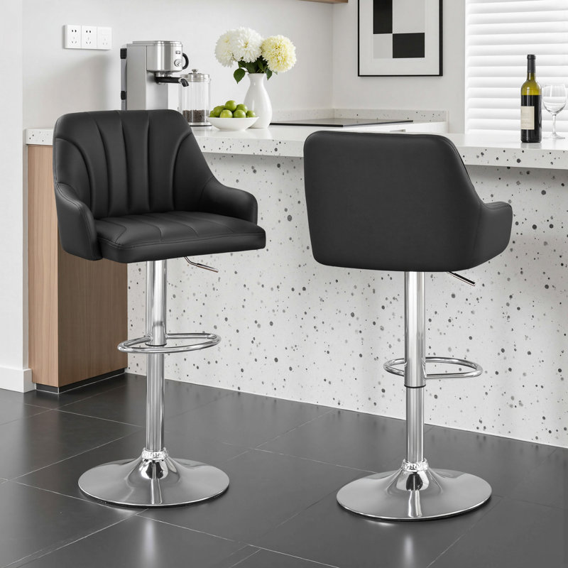 Whittney Modern Bar Stools, Swivel Counter Height Barstools with Backrest and Armrests, Adjustable Height Bar Chairs, PU Leather Kitchen Island Stool