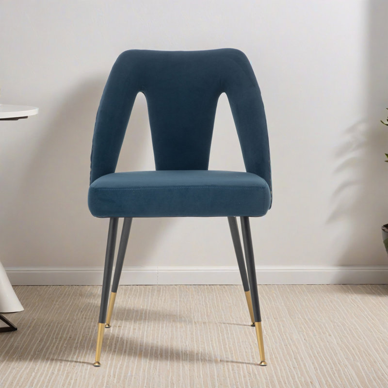 Chaise d'appoint de salle à manger rembourrée en velours avec têtes de clou (ensemble de 2), Bleu