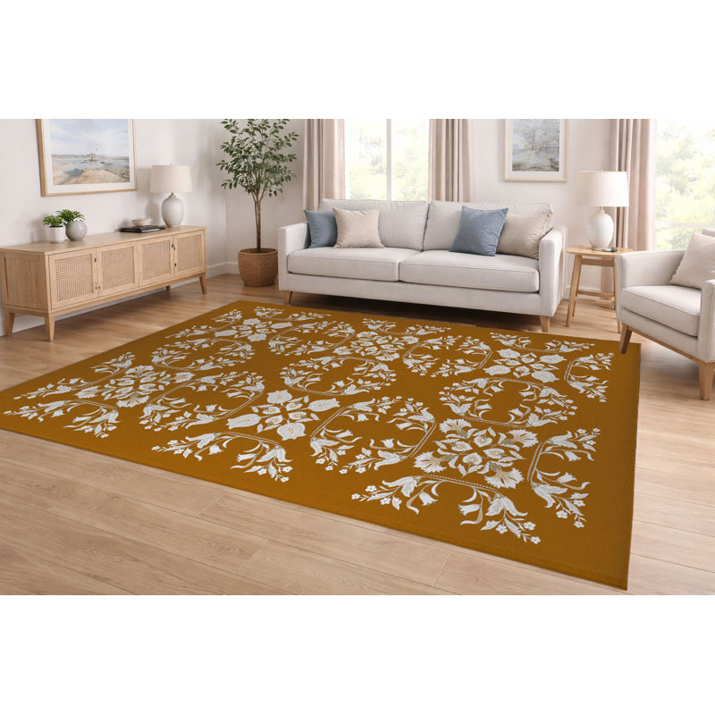 Tapis ultra-mince à profil bas Rumi, Ocre / brun doré, Rectangulaire 8 pi x 10 pi
