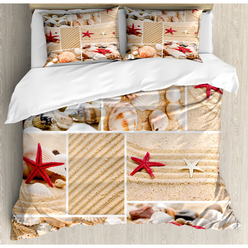 King Size Multicolor Seashells and Starfish Duvet Cover Set