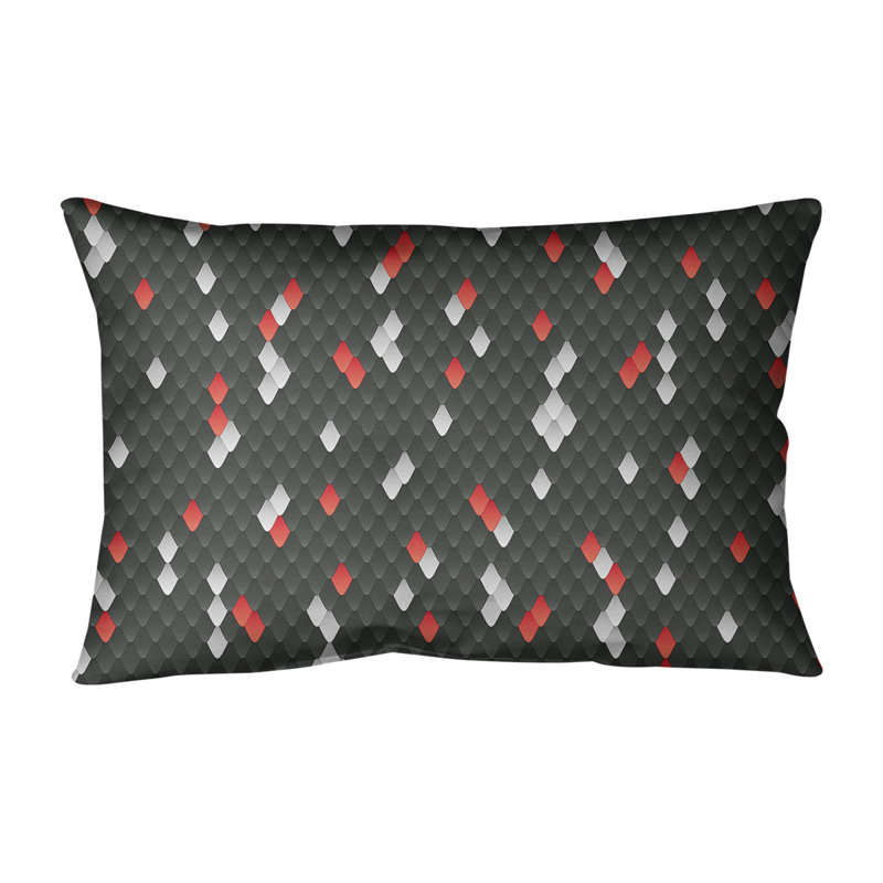 Housse de coussin lombaire à échelles serpent, Noir / rouge, Polyester sergé