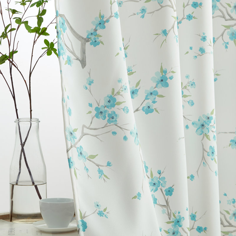 Dorcia Floral Light Dimming Rod Pocket Window Curtain Panels Set for Bedroom, Teal Blue, 52" W x 72" L