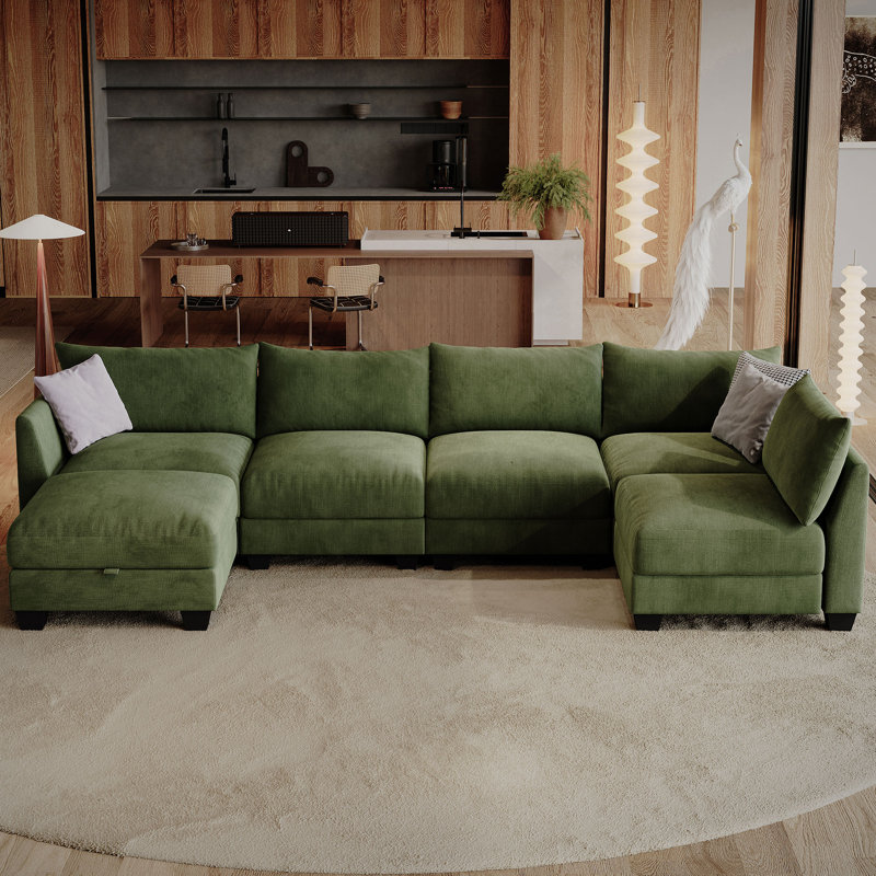Amold 124'' Sectional Sofa, 6-Seater L-shaped Modular Sofa, Living Room Comfortable Cloud Couch With Ottoman Storage