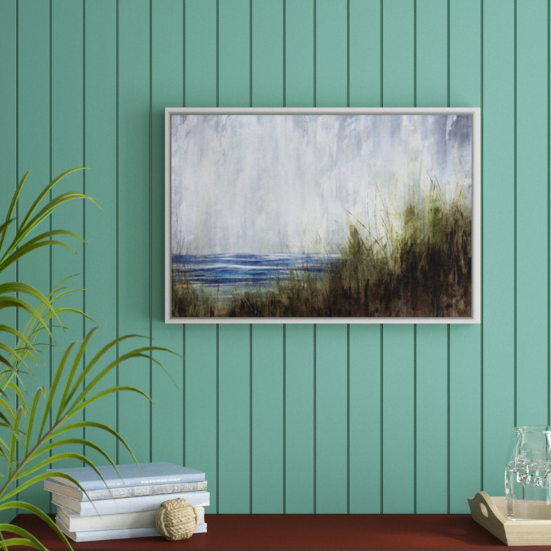 « ocean concerto », peinture sur toile, H 21,7 po x l 31,7 po x p 1,75 po, Cadre flottant blanc