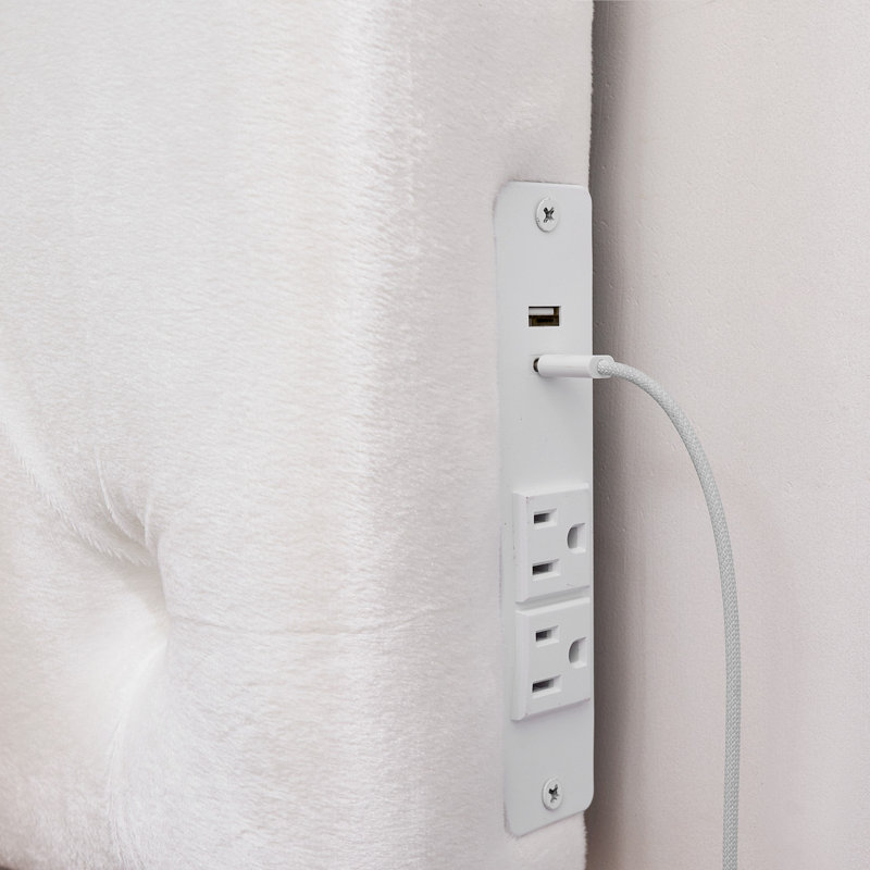 Très grande tête de lit pour chambre d'étudiant en velours capitonné - blanc, Lit simple