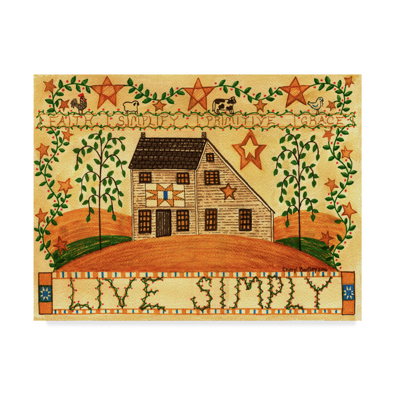 « live simply folk art », reproduction de peinture à l’acrylique sur toile, H 24 po x l 32 po x P 2 po