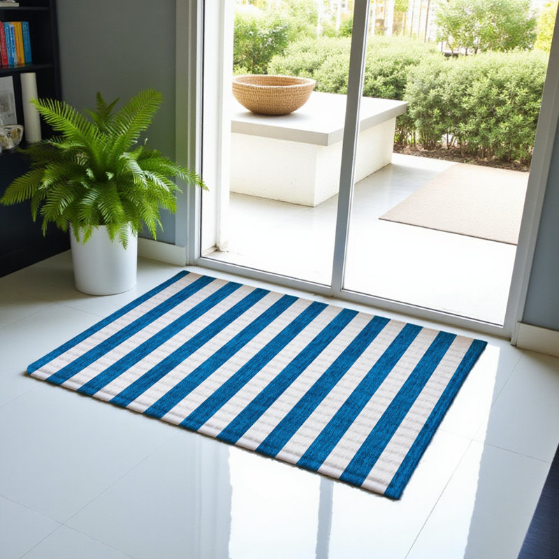 Tapis intérieur lavable antidérapant bleu marine, Rectangle 1 pi 8 po x 2 pi 6 po