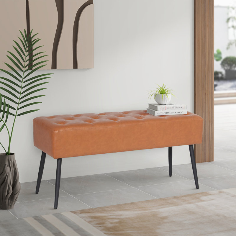 Dorly 38" Wide Faux Leather Entryway Bench Upholstered Bedroom Bench, Brown