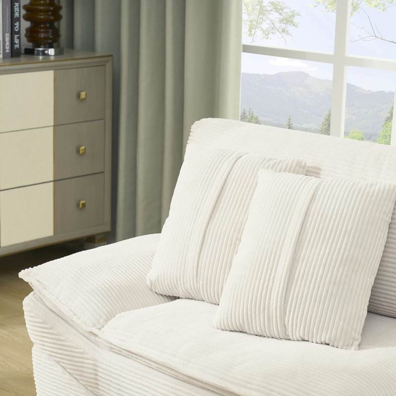 Canapé 86 po en velours côtelé de 86 po de largeur, Beige