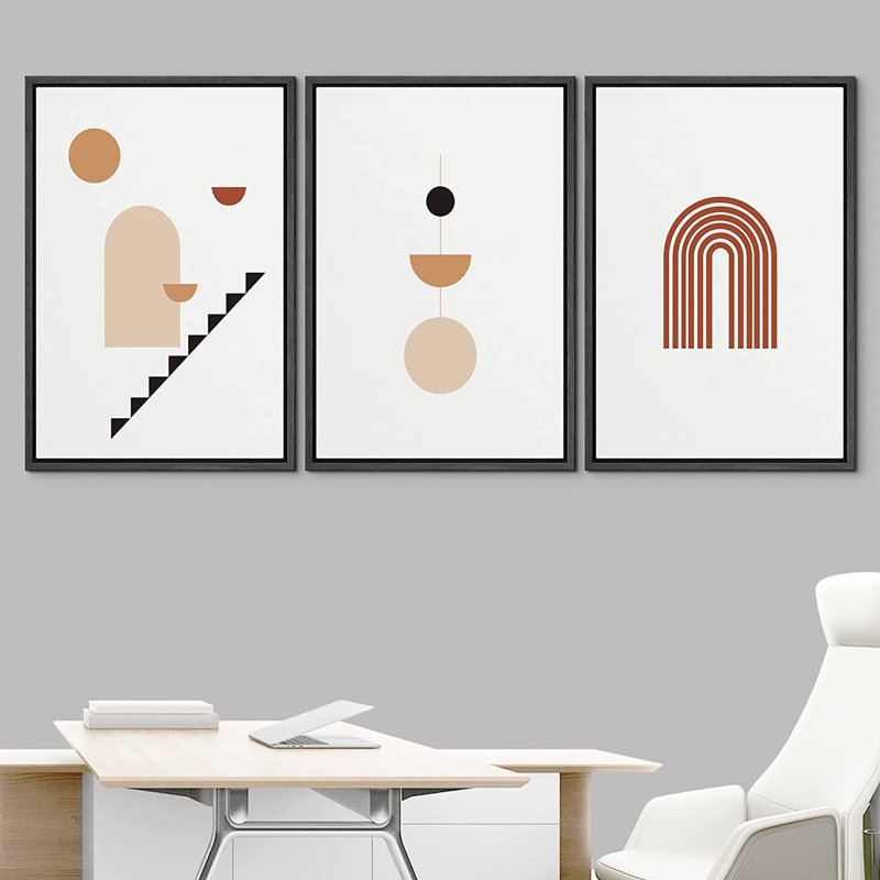Cadre flottant style Mid-Century, 3 pièces, impression sur toile, H 24 po x l 48 po x P 1,5 po, Noir