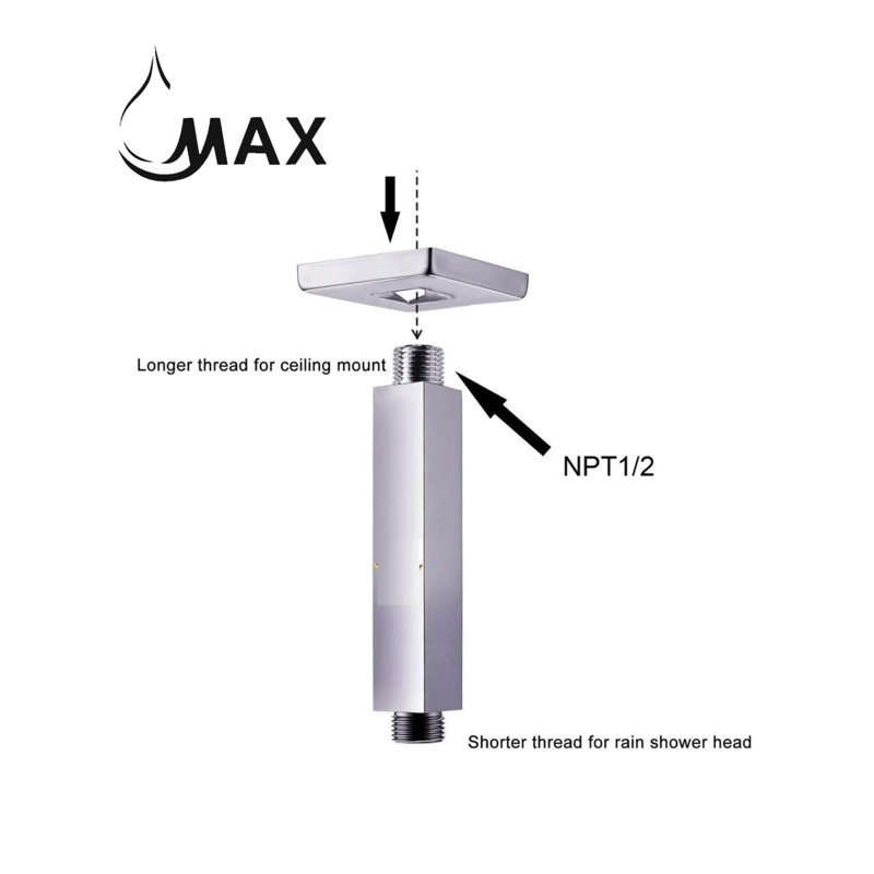 Max Faucets | Ceiling Shower Head Arm 10", Brushed Nickel