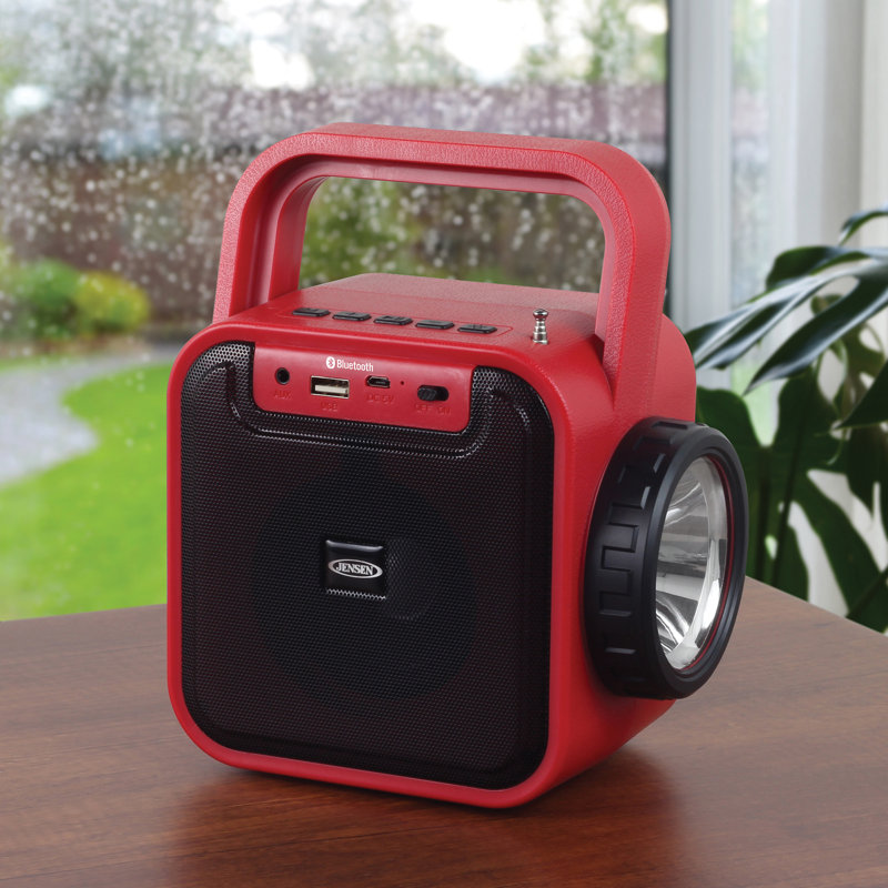 JENSEN® JEP-175 Portable Rechargeable Bluetooth® Speaker With FM Radio, Flashlight, Solar Panel & USB Port