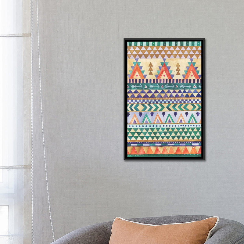 «Aztec», reproduction d'art sur toile, H 26 po x l 18 po x P 1,5 po, Toile avec cadre noir, Pas de tapis