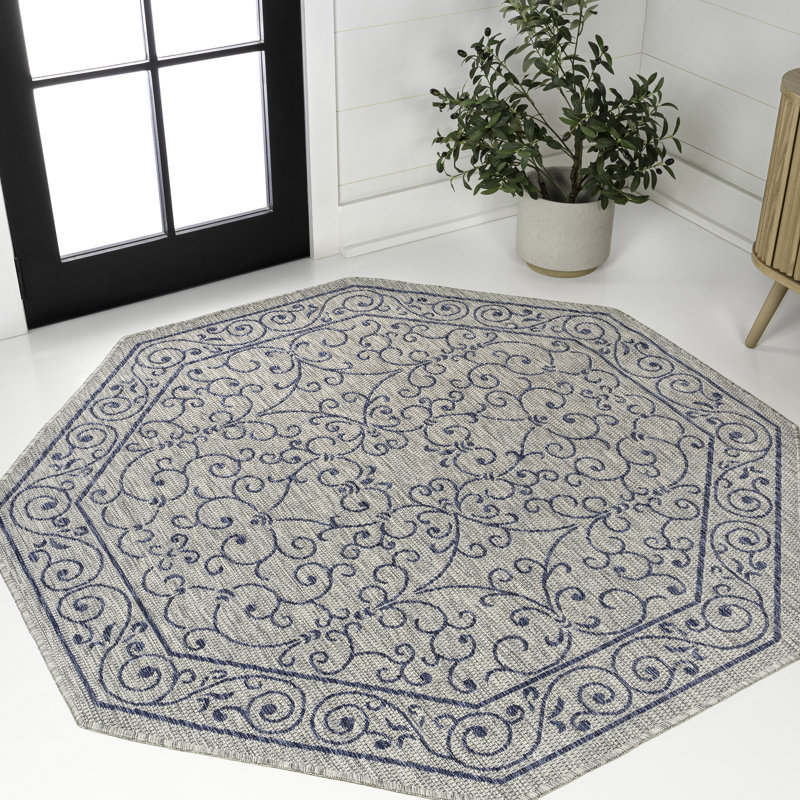 Tapis gris / bleu marine Hagerman, Octogone 7 pi 9 po
