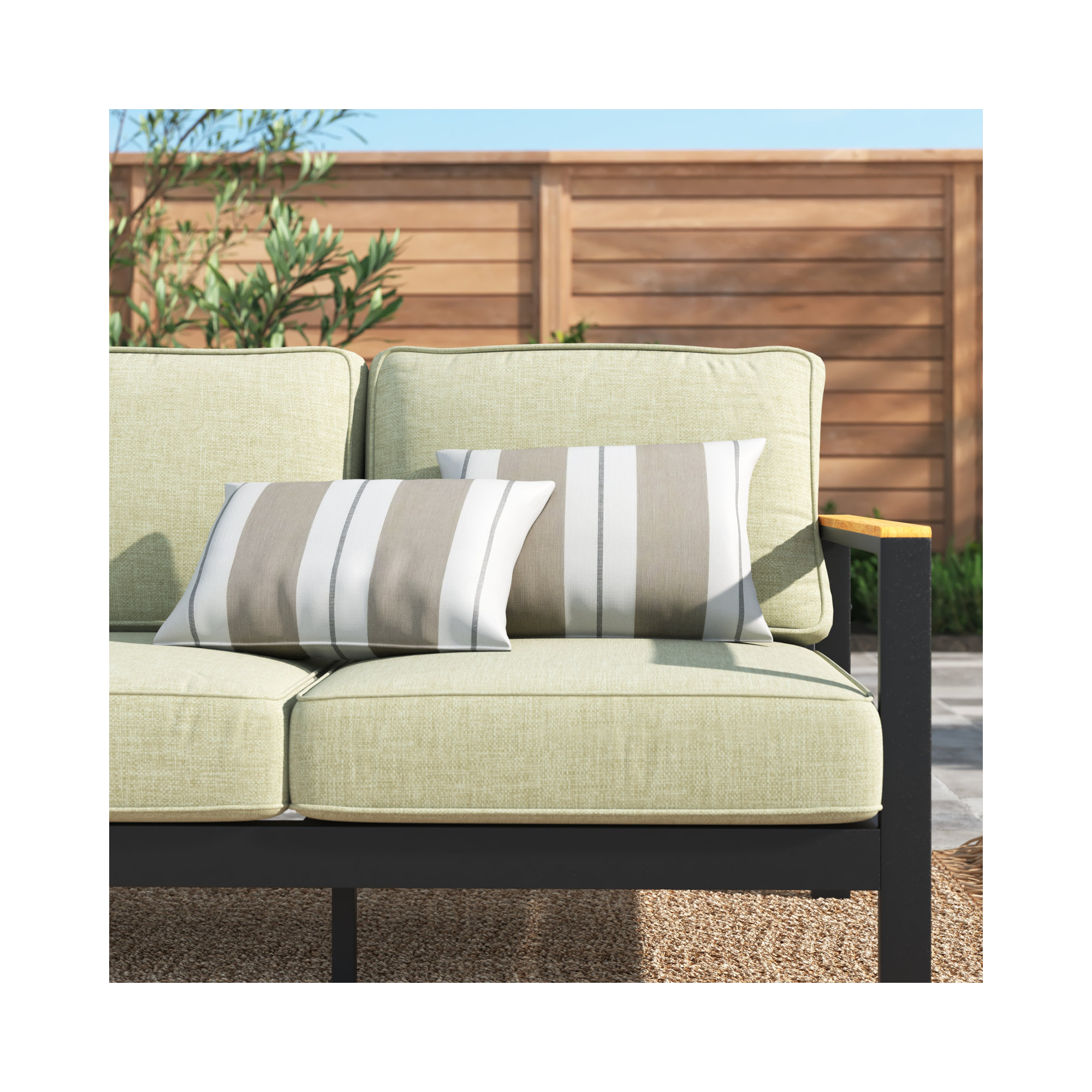 Deana Striped Sunbrella® Indoor/Outdoor Lumbar Throw Pillow, 12" H x 24" W, Blue/White