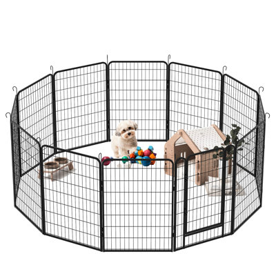 Outdoor Dog Playpen - 12 Panels, 38.23"h Metal Fence With Automatic Gravity Lock And Floor Rust Protection Feature Heavy Duty For Pets Panels Rust- Material Flexible Shape Options