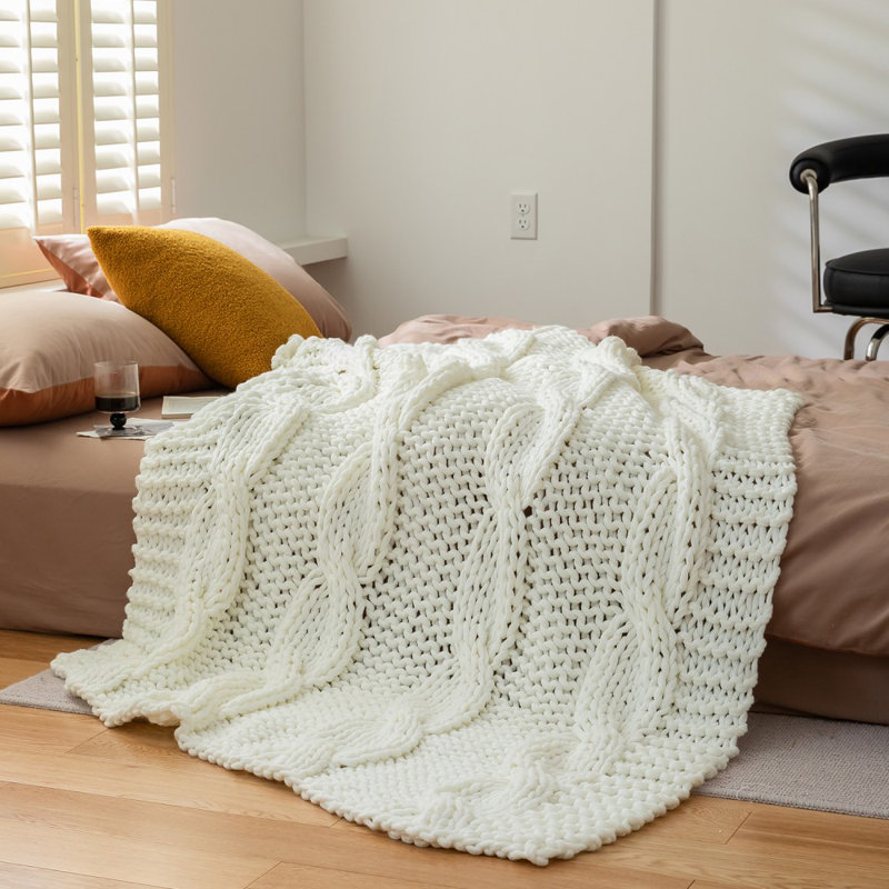 Chunky Cable Knit Throw Blanket for Bed
