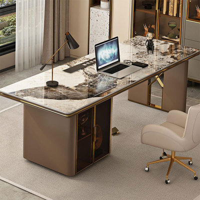 Bureau de direction rectangulaire avec tiroirs Coffee, Gold