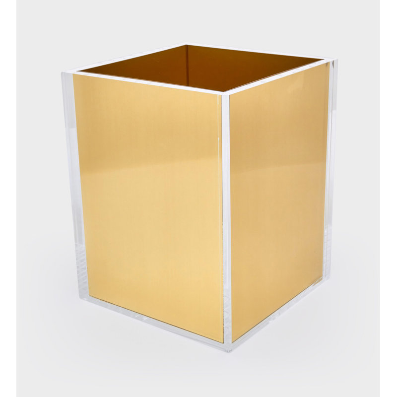 Acrylic Waste Basket 8"x8"x10", Clear/Gold